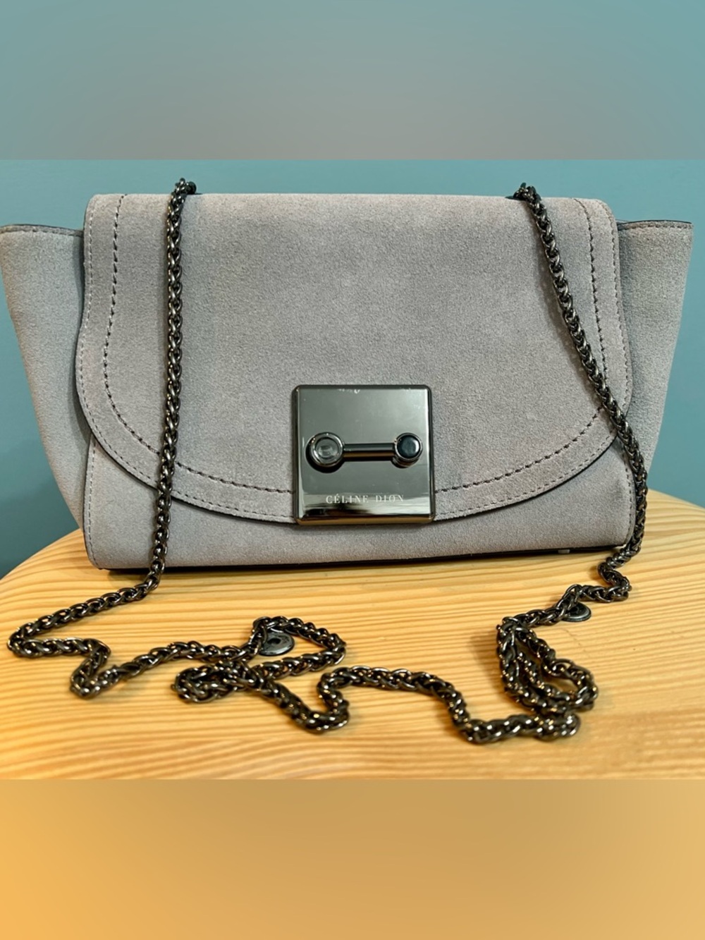 Celine Dion Collection "Baroque" suede and leather crossbody clutch handbag